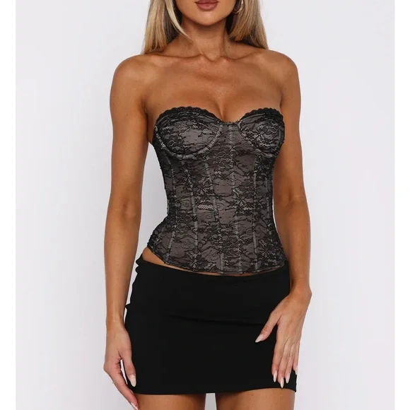 NEW - White Fox Black Lace Bustier Size Small - Picture 3 of 8